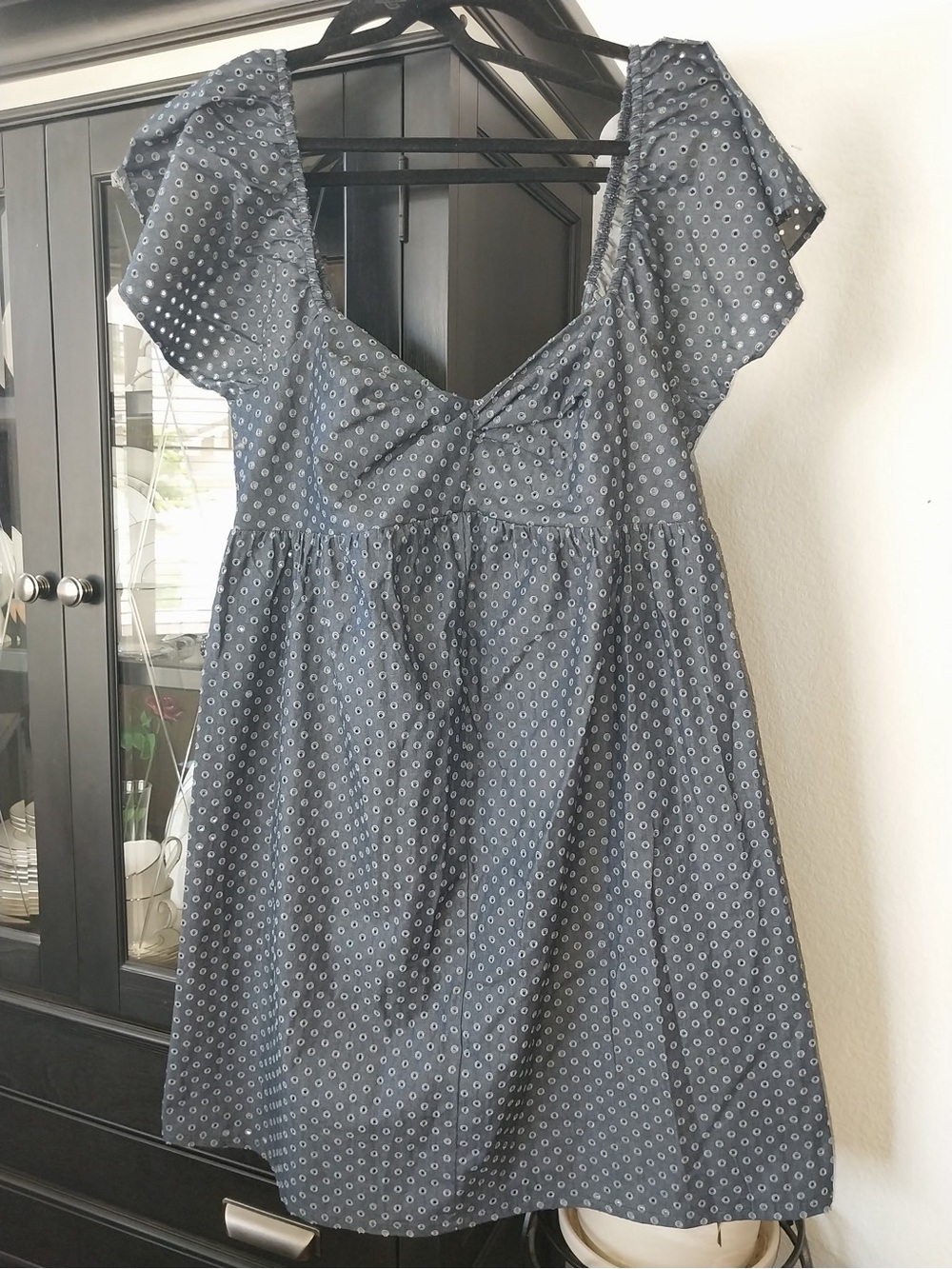 Women’s Blue Dot Print Short Sleeve Babydoll Dress